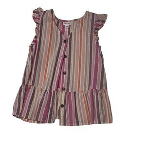 Cat & Jack Girls Striped Sleeveless Ruffle Hem Button-Front Top L (10/12) 1689